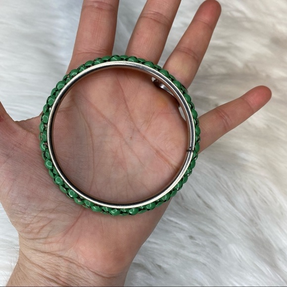 Vintage Green & Silver Metal Woven Design Bangle Bracelet One Size Fits Many - Picture 6 of 8
